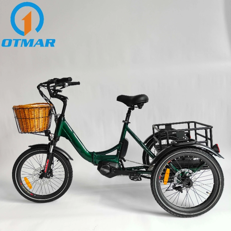 Hot Sale MID Drive City Electric Trike 3 Wheel Cargo Bike 36V/48V Lithium Battery 250W Foldable Electric Tricycle Adults Road Small Tire E Trike