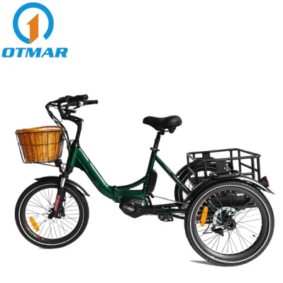 Venda imperdível MID Drive City Electric Trike 3 Wheel Cargo Bike 36V/48V Lithium Battery 250W Dobrável Electric Tricycle Adults Road Small Tire E Trike