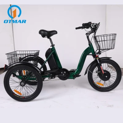 China OEM 20 polegadas com tração dianteira triciclo elétrico mini pneu de três rodas bicicleta elétrica de cidade dobrável 250 W Cargo E Trike